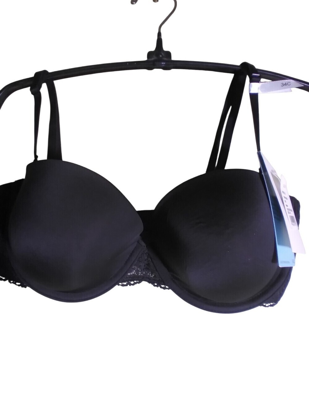 NWT DKNY Black Lace-Trim T-Shirt Bra - Women Intimates Lace Sides Size 34c